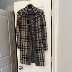 Plaid Longline Coat - Black and Tan